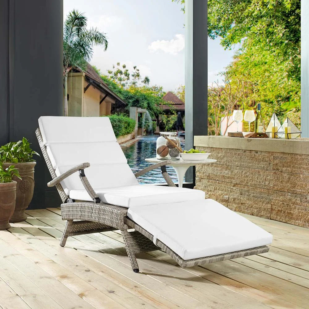 Modway Envisage Chaise Outdoor Patio Wicker Rattan Lounge Chair in Light Gray White