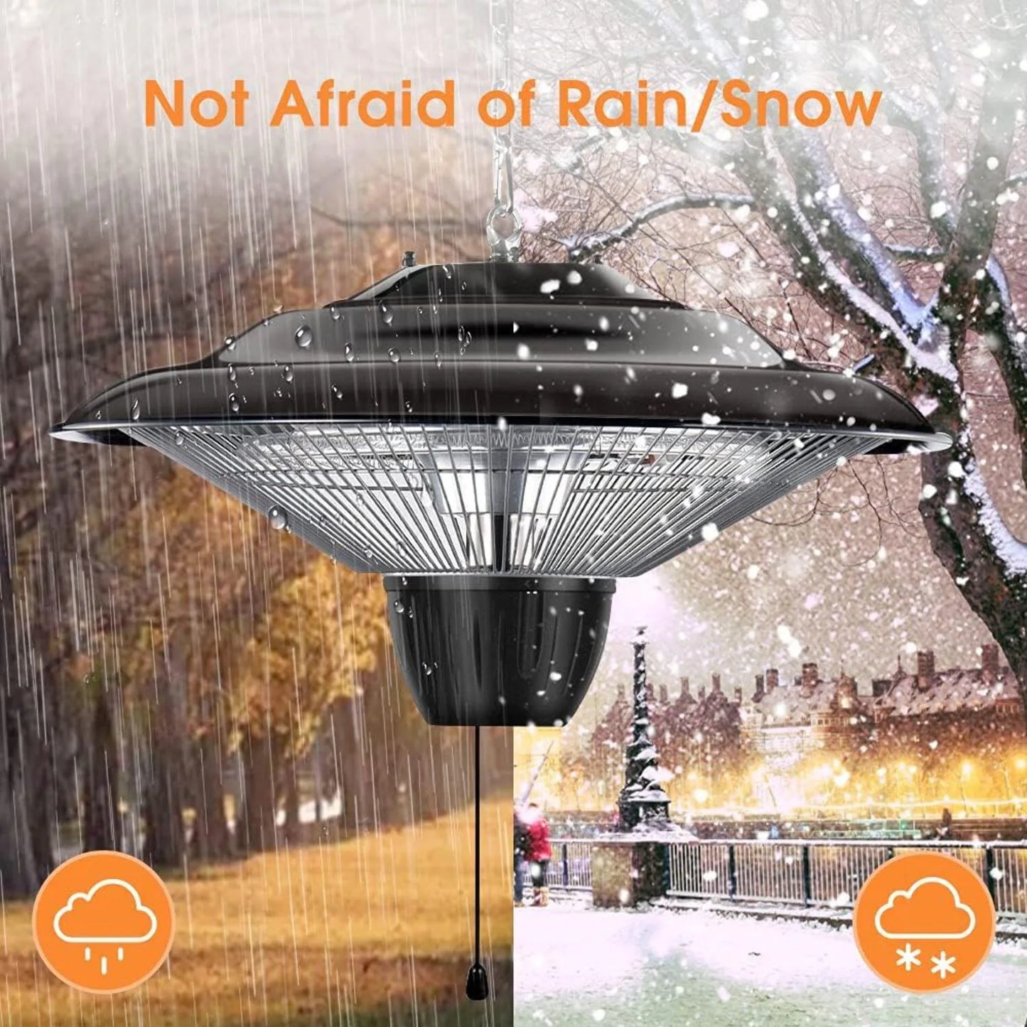 Ecotronic 1500W Halogen Infrared Electric Patio Heater with Adjustable Chain, Indoor/Outdoor Use, Black