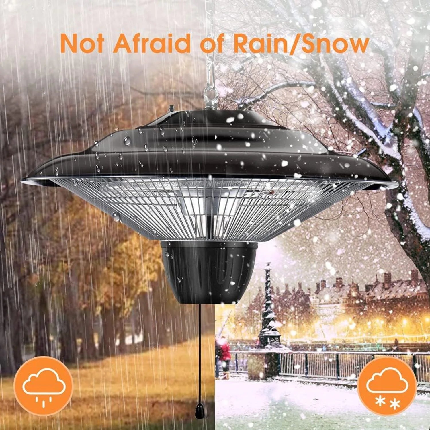 Ecotronic 1500W Halogen Infrared Electric Patio Heater with Adjustable Chain, Indoor/Outdoor Use, Black