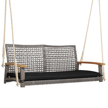 Costway 2-Person Patio Wicker Hanging Swing Chair Loveseat Cushion Porch Black