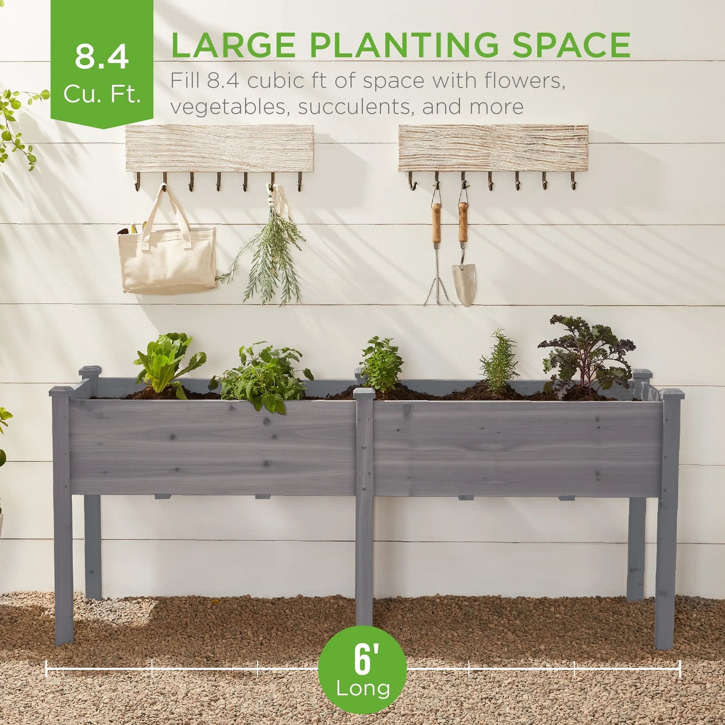Best Choice Products 72x24x30in Raised Garden Bed, Elevated Wood Planter Box for Patio w/Divider Panel - Gray