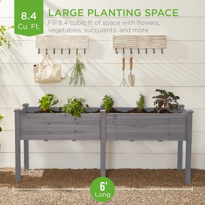 Best Choice Products 72x24x30in Raised Garden Bed, Elevated Wood Planter Box for Patio w/Divider Panel - Gray