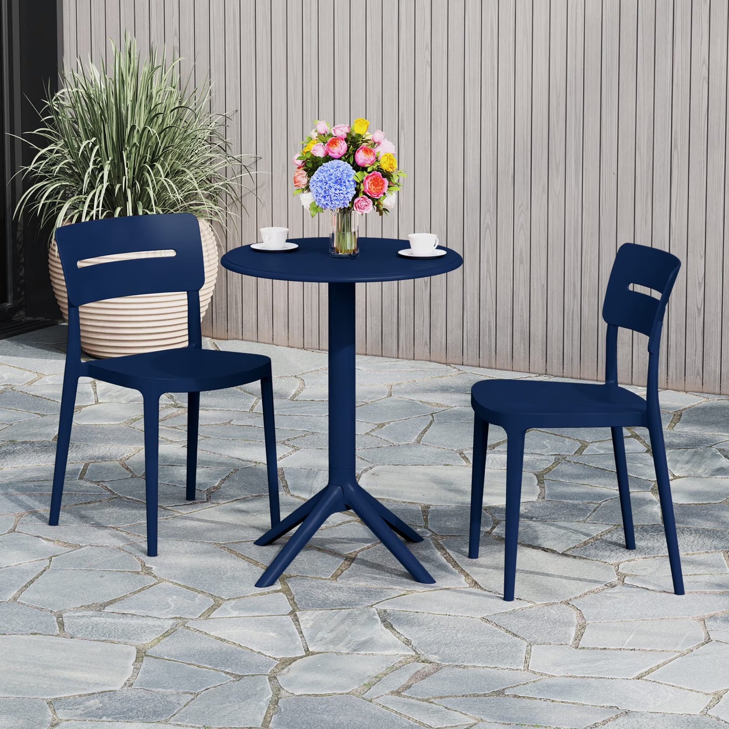 WestinTrends Playa 3-Piece Outdoor Resin Patio Bistro Set with Stackable Patio Dining Chairs, Black