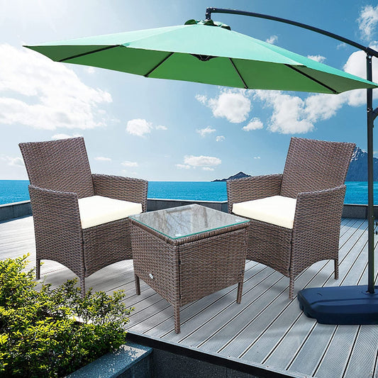 Devoko 3 Pieces Outdoor Furniture Sets Rattan Wicker Chairs Patio Conversation Set, Beige
