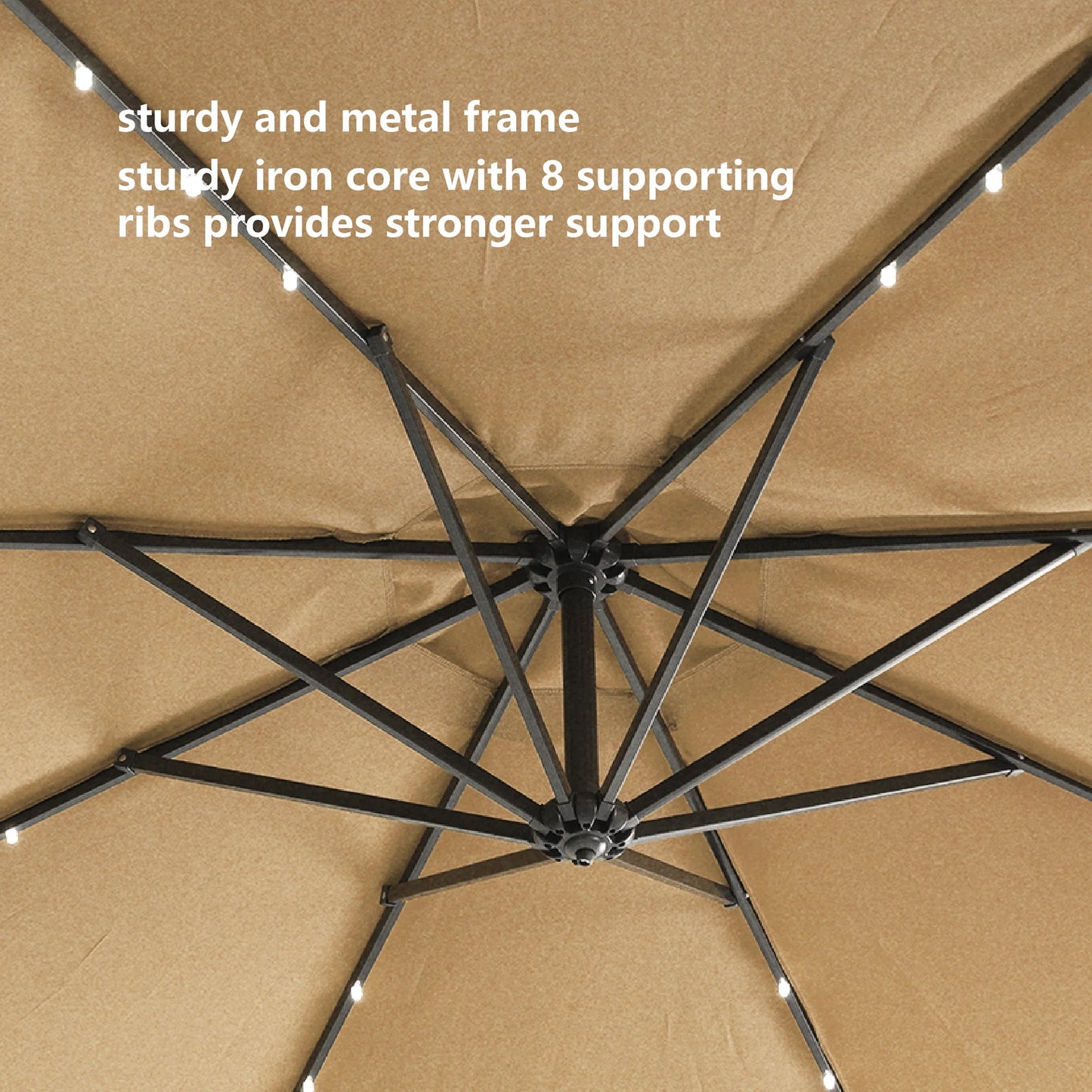 DUOSONG 10 Ft Solar Led Patio Outdoor Umbrella Hanging Cantilever Umbrella Offset Umbrella Easy Open Adustment With 32 Led Lights -Taupe taupe Metal Garden & Outdoor Canopies & Gazebos Umbrellas &