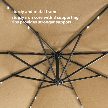 DUOSONG 10 Ft Solar Led Patio Outdoor Umbrella Hanging Cantilever Umbrella Offset Umbrella Easy Open Adustment With 32 Led Lights -Taupe taupe Metal Garden & Outdoor Canopies & Gazebos Umbrellas &