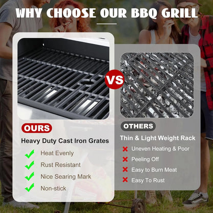 4-Burner Propane Gas BBQ Grill with Side Burner, Stainless Steel Gas Grill with Rain Cover, 40,500 BTU High-Output, Built-in Thermometer for Outdoor, Backyard, Patio BBQ Cooking