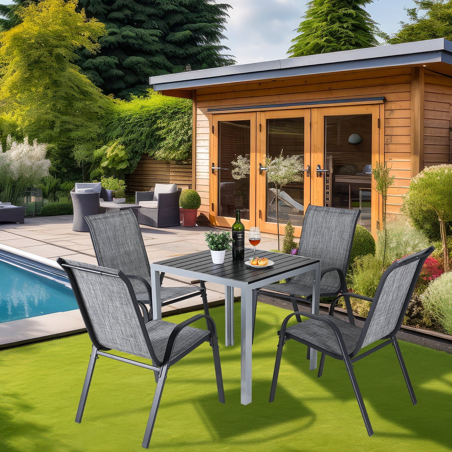 Pirecart Set of 4 Patio Dining Chairs, Textilene Outdoor Stacking Chairs for Poolside, Backyard, Garden
