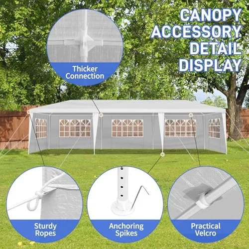 10'x30' Party Tent,Outdoor Heavy Duty Canopy with 5 Sidewalls,Patio Events Canopy Gazebo Shelter,Waterpoof Wedding Tent for Family Gatherings Parties Carport