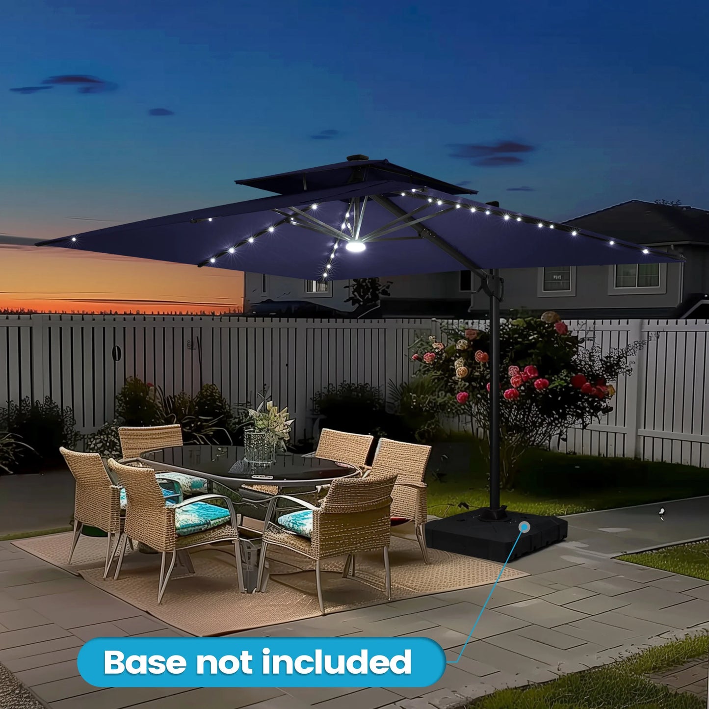 11FT Double Top Cantilever Umbrella Outdoor 360° Rotation 6 Heights Adjustable Offset Umbrella Metal Pole Cantilever Patio Umbrella With Light