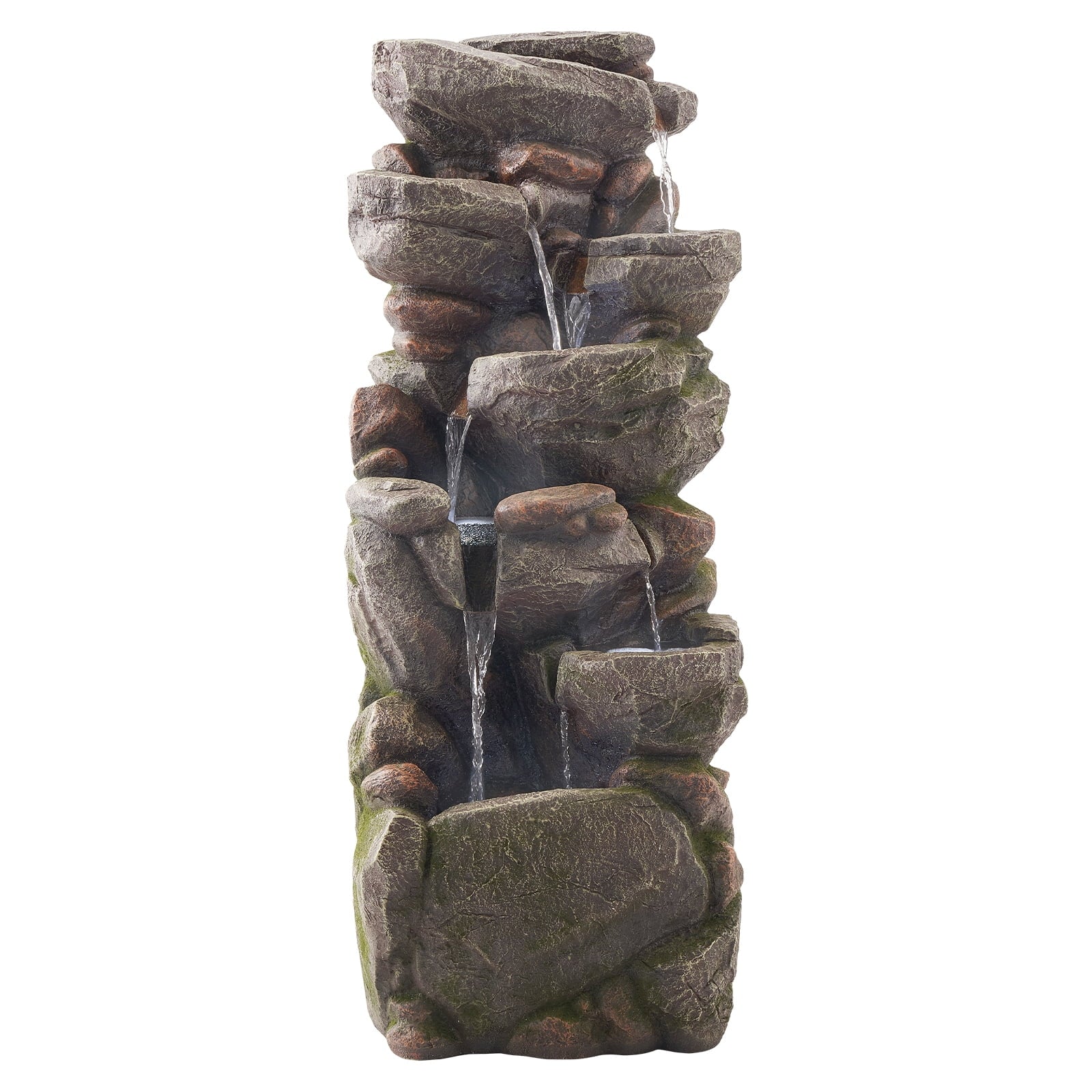 VEVOR Outdoor Water Fountain, 38.98 in Height Fountain and Waterfall, 7-Tier Floor Standing Rock-Shaped Cascading Fountains with LED Light and Pump, for Outdoor Indoor Garden, Home, Patio & Backyard