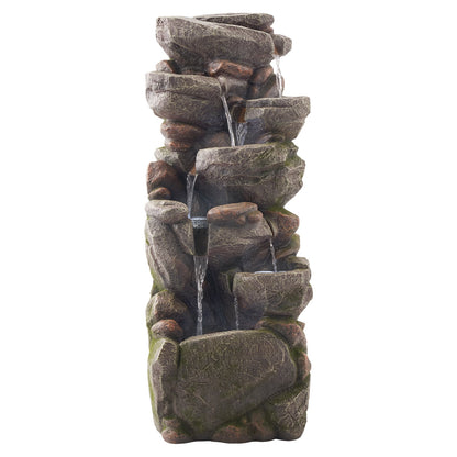 VEVOR Outdoor Water Fountain, 38.98 in Height Fountain and Waterfall, 7-Tier Floor Standing Rock-Shaped Cascading Fountains with LED Light and Pump, for Outdoor Indoor Garden, Home, Patio & Backyard