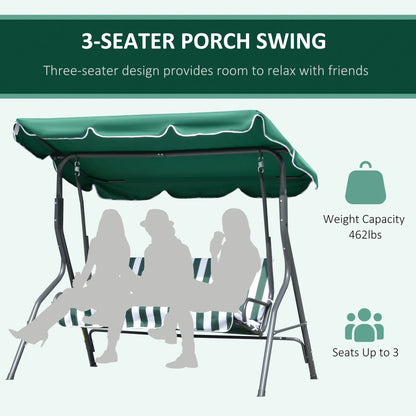 Outsunny Porch Swing with Canopy, 3-Person Patio Swing Chair, Dark Blue