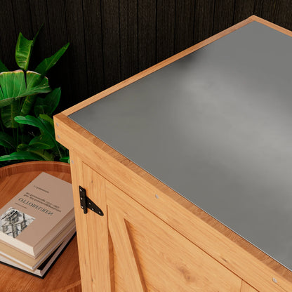 Durable Cedar Potting Bench w/Storage Cabinet & Metal Top - 31" Gray Outdoor Work Station for Patio, Balcony, Garden - Weather-Resistant, Stable X-Design