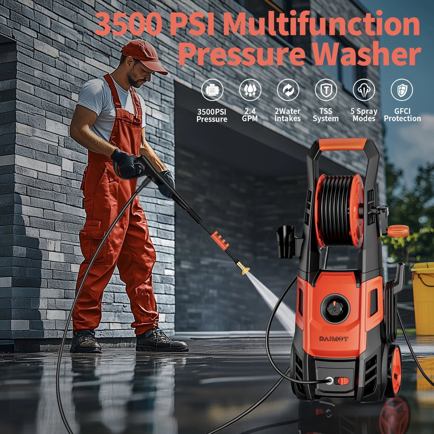 Electric Pressure Washer 3500 PSI, Max 2.4 GPM with Foam Cannon & 4 Nozzle Tips, Electric Power Washer for Cars, Fences, Driveways, Home, Patios - Powerful Power Washers Electric Powered