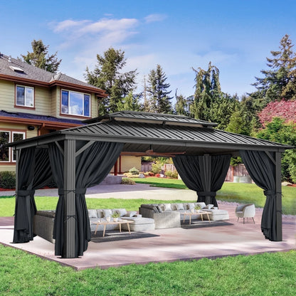 SANOPY 10x15ft Hardtop Gazebo Outdoor with Netting and Curtains Patio Gazebo Canopy Tent for Shade and Rain Double Roof Aluminum Permanent Gazebo Canopy for Garden, Backyard