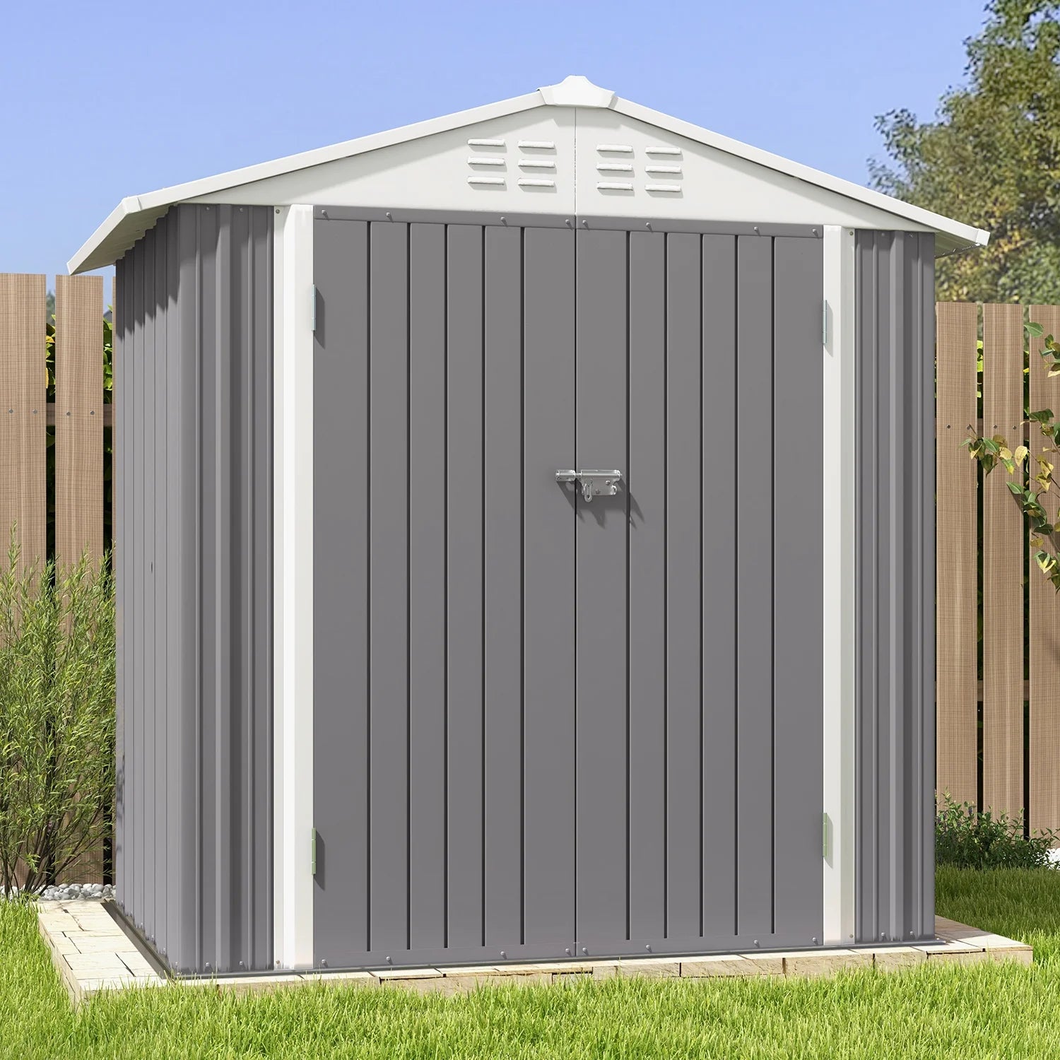 Patiowell 10 x 10 ft Outdoor Storage Metal Shed with Sloping Roof and Double Lockable Door, Brown