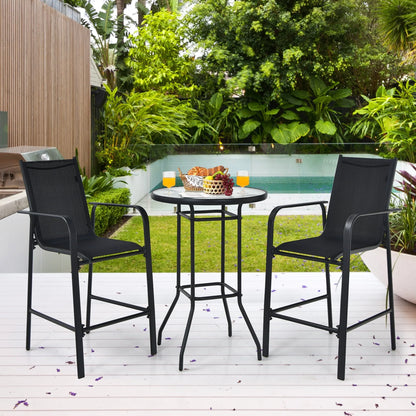 Gymax 3PCS Patio Bar Set Outdoor Bistro Set w/2 Stools & 1 Tempered Glass Table