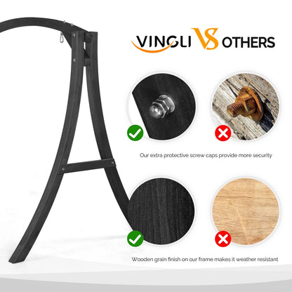 VINGLI 1000 lbs Patio Wooden Porch Swing Stand for 5 ft Swings, Black