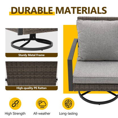 Sunvivi Patio Swivel Dining Chairs with 360-Degree Rotating, All Weather Rattan Chairs with Water-resistant Cushions & Metal Frame, Modern Outdoor Rocking Chair for Porch, Bistro, Balcony