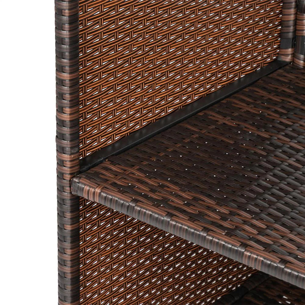 UBesGoo Outdoor Patio Rattan Wicker Bar Counter Table with 2 Storage Shelves