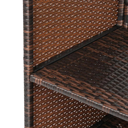 UBesGoo Outdoor Patio Rattan Wicker Bar Counter Table with 2 Storage Shelves