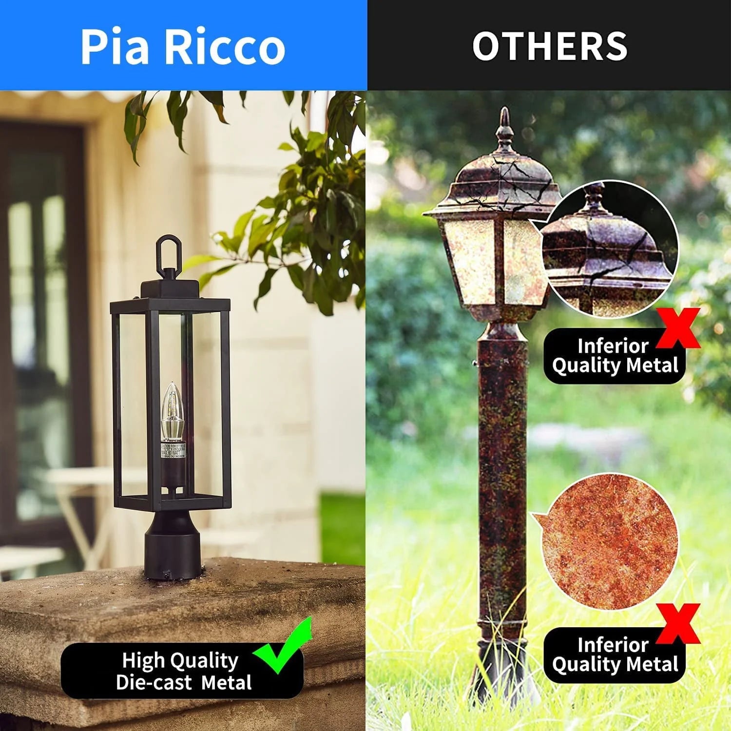 UIXE Outdoor Post Light, Lamp Pole Lantern, Matte Black Exterior Porch Fixtures for Fence Pathway Walkway Patio Lawn Yard