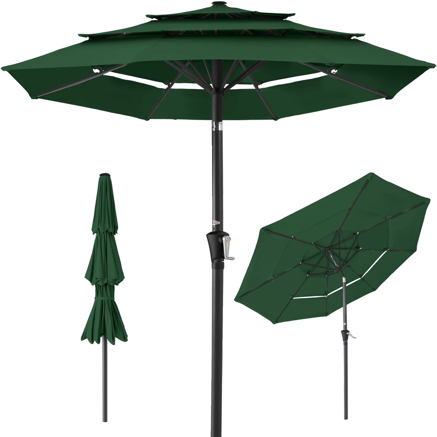 Best Choice Products 10ft 3-Tier Patio Umbrella, Market Sun Shade w/Tilt Adjustment, Easy Crank - Red
