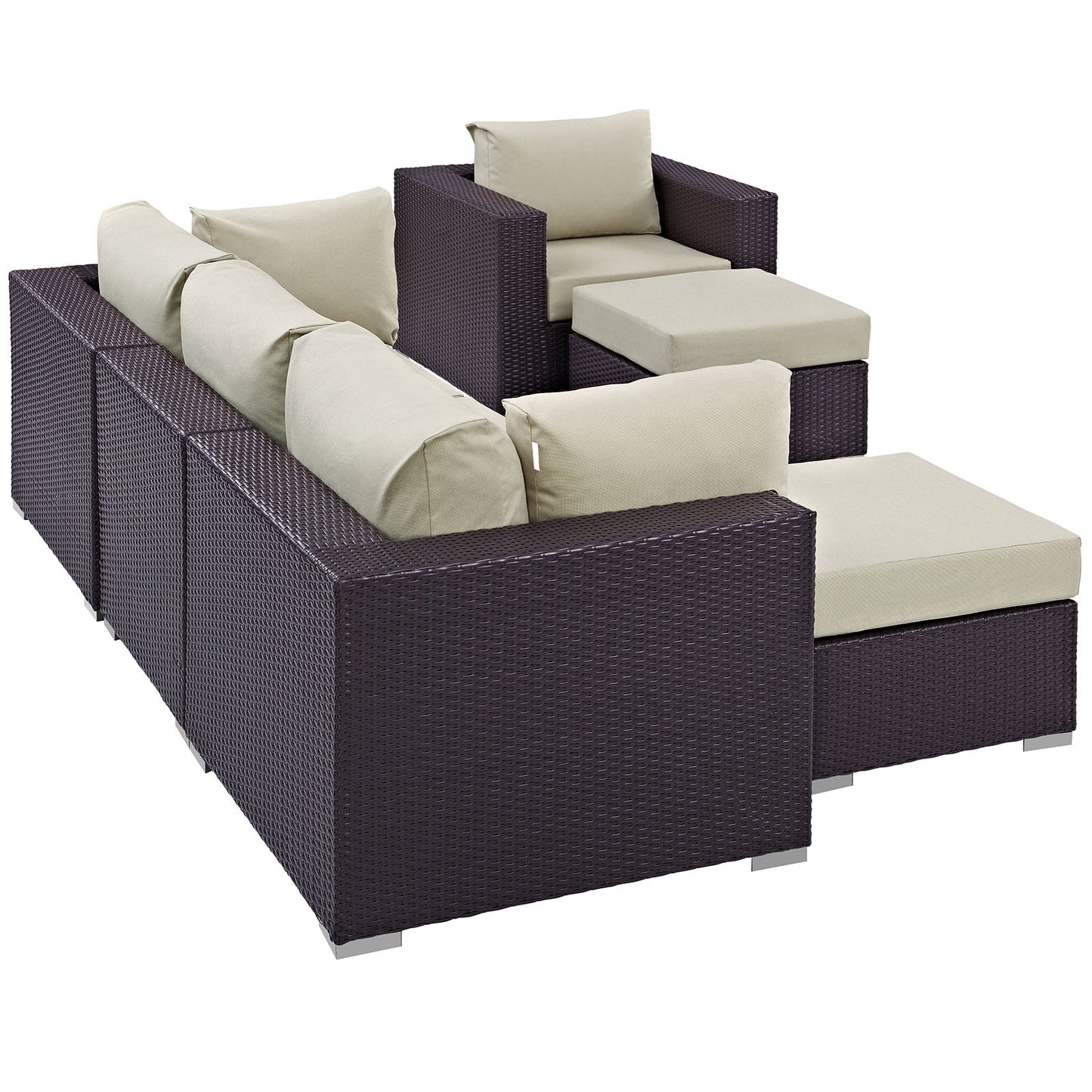 Modway Convene 6 Piece Outdoor Patio Sectional Set in Espresso Beige