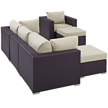 Modway Convene 6 Piece Outdoor Patio Sectional Set in Espresso Beige