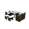 7 Piece Outdoor Wicker Sectional Dining Set, Outdoor Furniture Set with Stackable Armrest Chairs & Beige Cushions, Patio Dining Set for 6, Black Rattan