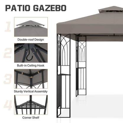 COOS BAY 8x8 Outdoor Patio Gazebo with Corner Shelves, Two-Tier Soft Top Canopy for Backyard, Lawn, Deck and Garden, Gray