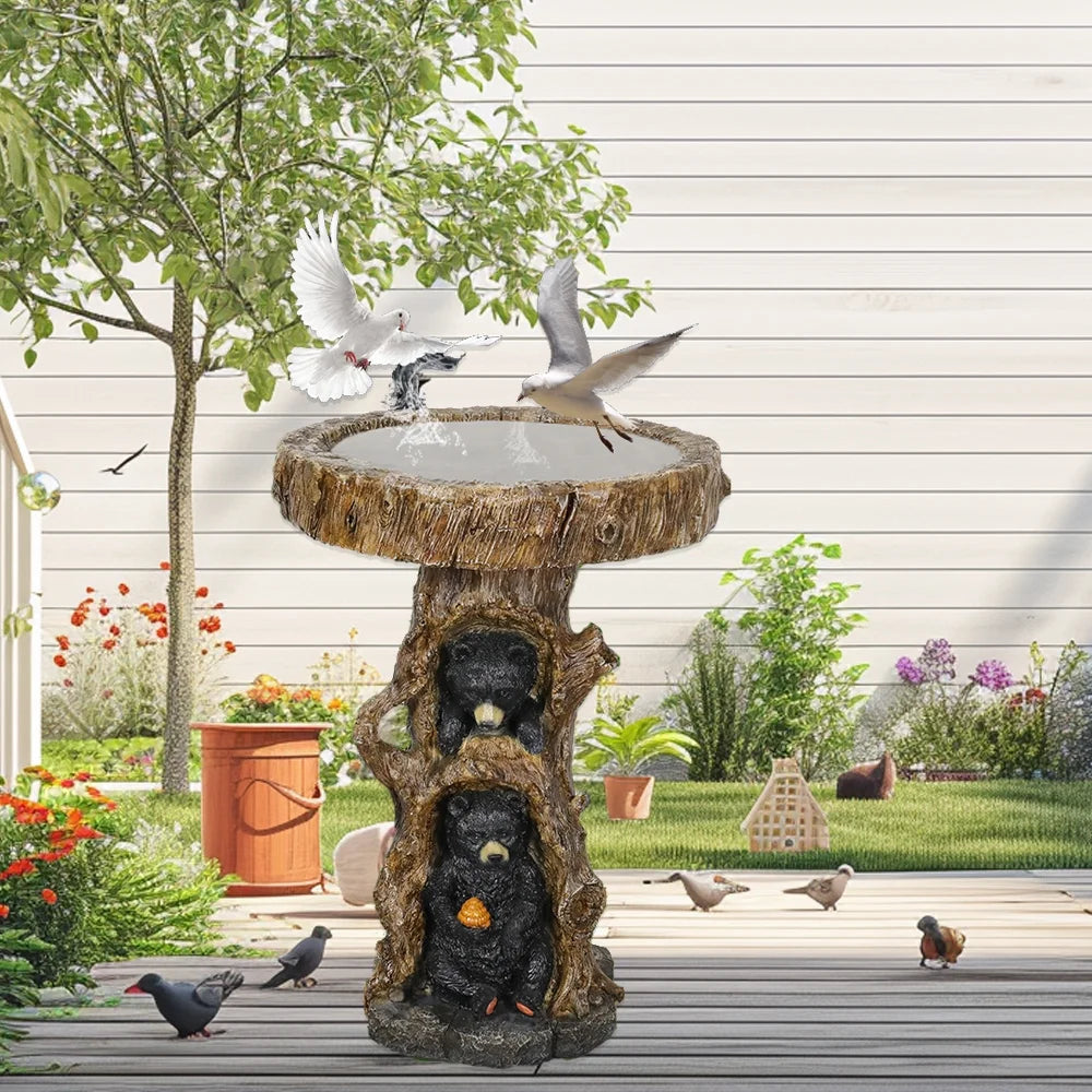 23.6?Tall Resin Outdoor Bird Baths for Garden - Outdoor Standing Birdbath with Bear Statue, Pedestal Birdbaths for Outdoors, Garden, Patio, Lawn, Backyard