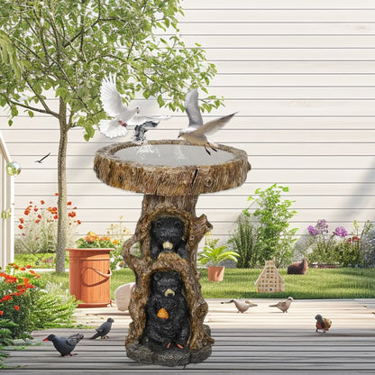 23.6?Tall Resin Outdoor Bird Baths for Garden - Outdoor Standing Birdbath with Bear Statue, Pedestal Birdbaths for Outdoors, Garden, Patio, Lawn, Backyard