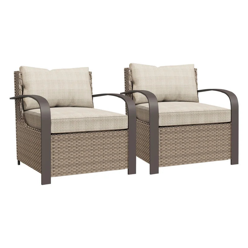 GAZEBETER 2Pcs Wicker Patio Chairs,Modern All Weather Outdoor Ratten Chairs with Seat Cushions and Thicking Back,Beige