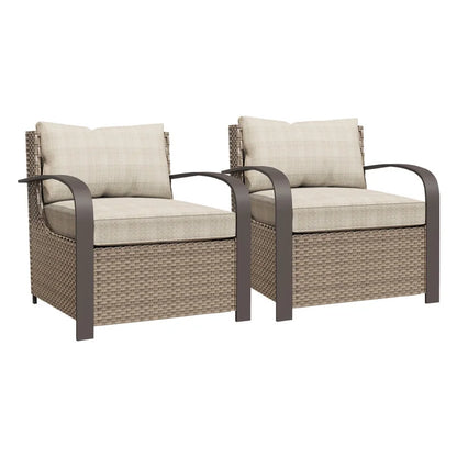 GAZEBETER 2Pcs Wicker Patio Chairs,Modern All Weather Outdoor Ratten Chairs with Seat Cushions and Thicking Back,Beige