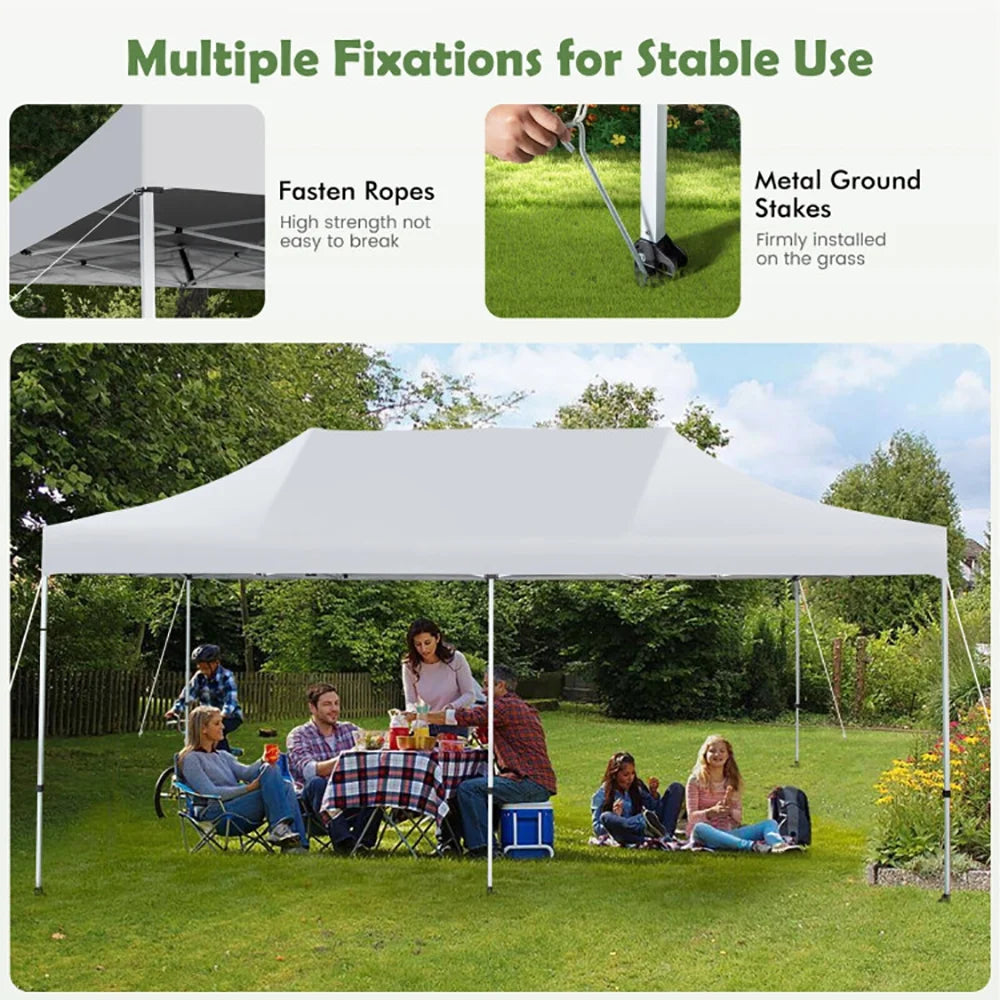 Spaco 10 x 20 Feet Outdoor Pop-Up Patio Folding Canopy Tent-White, Party Tent for Outside Party Waterproof Tent BBQ Shelter