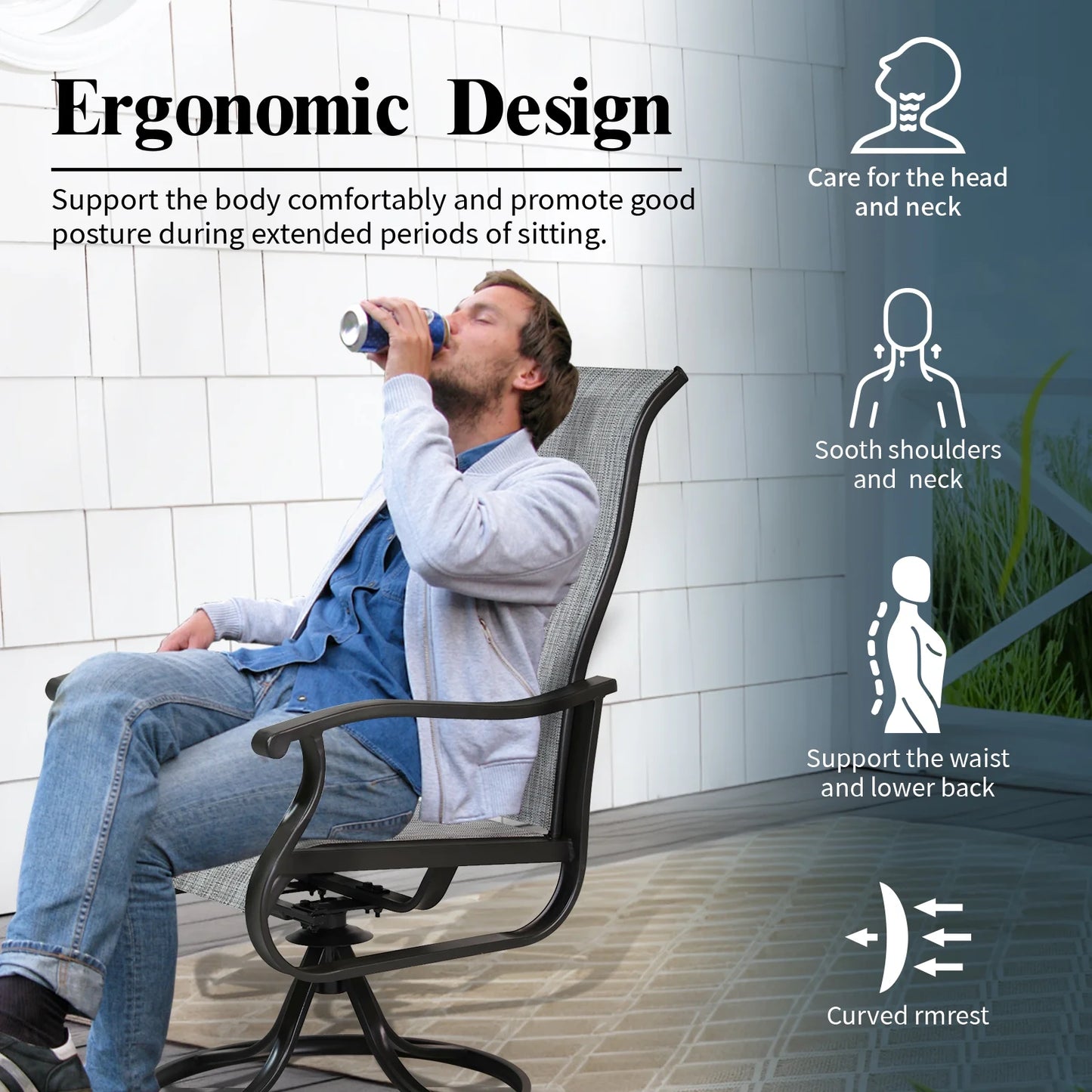 Patio Swivel Chairs Set of 2, Outdoor High Back Rocker Dining Chairs with All-Weather Textilene Mesh and Metal Frame, Comfortable Swivel Chairs for Patio, Garden, Deck, and Backyard (Beige)