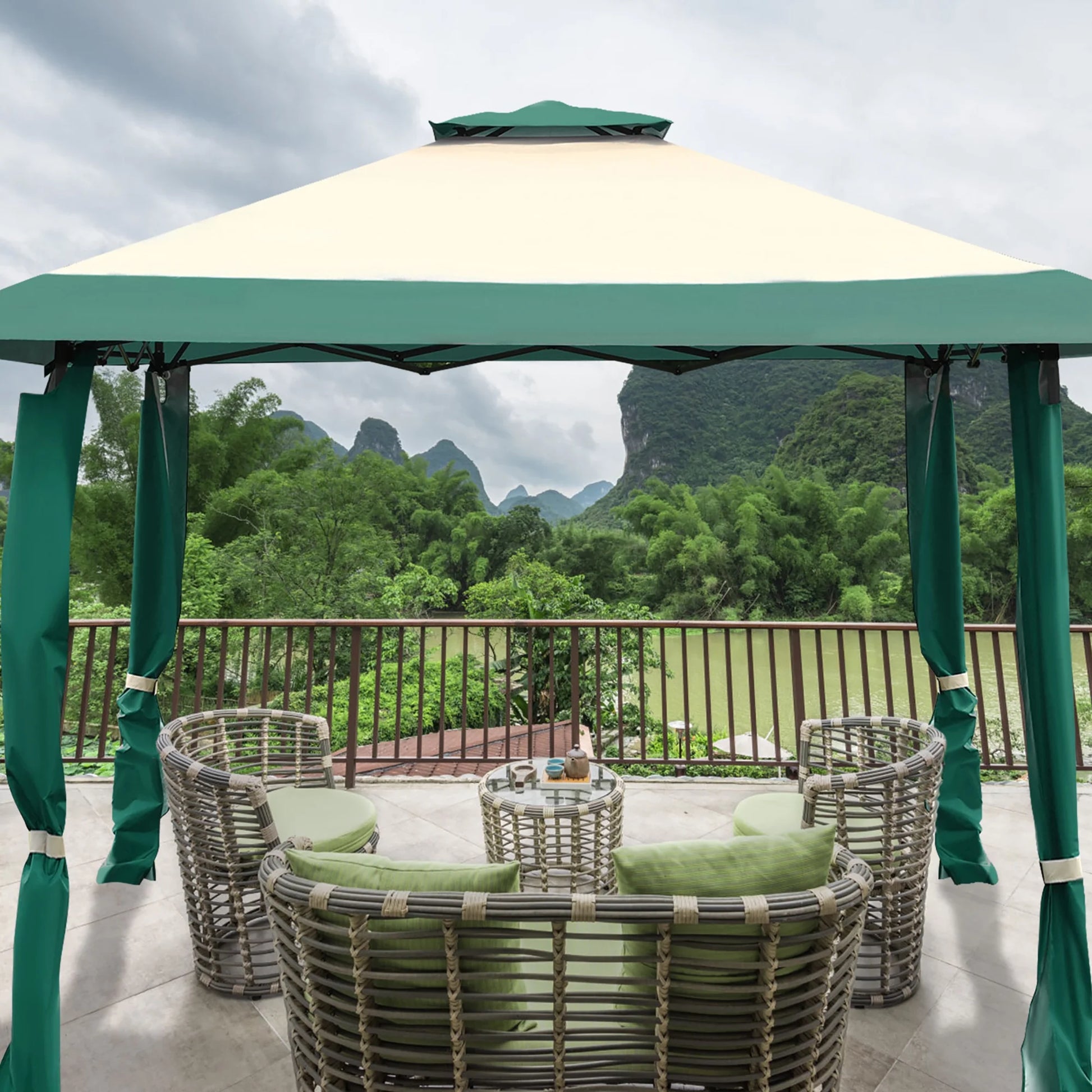 Costway 13'x13' Gazebo Canopy Shelter Awning Tent Patio Garden Green