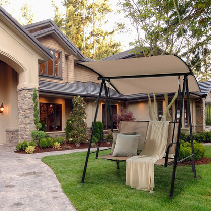 Costway 2-Seat Patio Swing Porch Swing with Adjustable Canopy for Garden Dark Beige