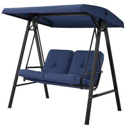 AECOJOY 2 Persons Outdoor Patio Canopy Steel Porch Swing Chair-Beige