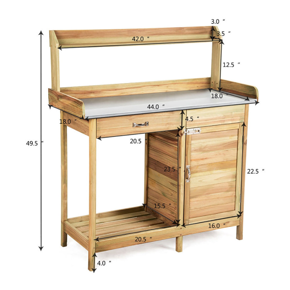 Spaco Outdoor Garden Wooden Work Station Potting Bench, Outdoor Patio Furniture Hardwood Potting Bench, Natural