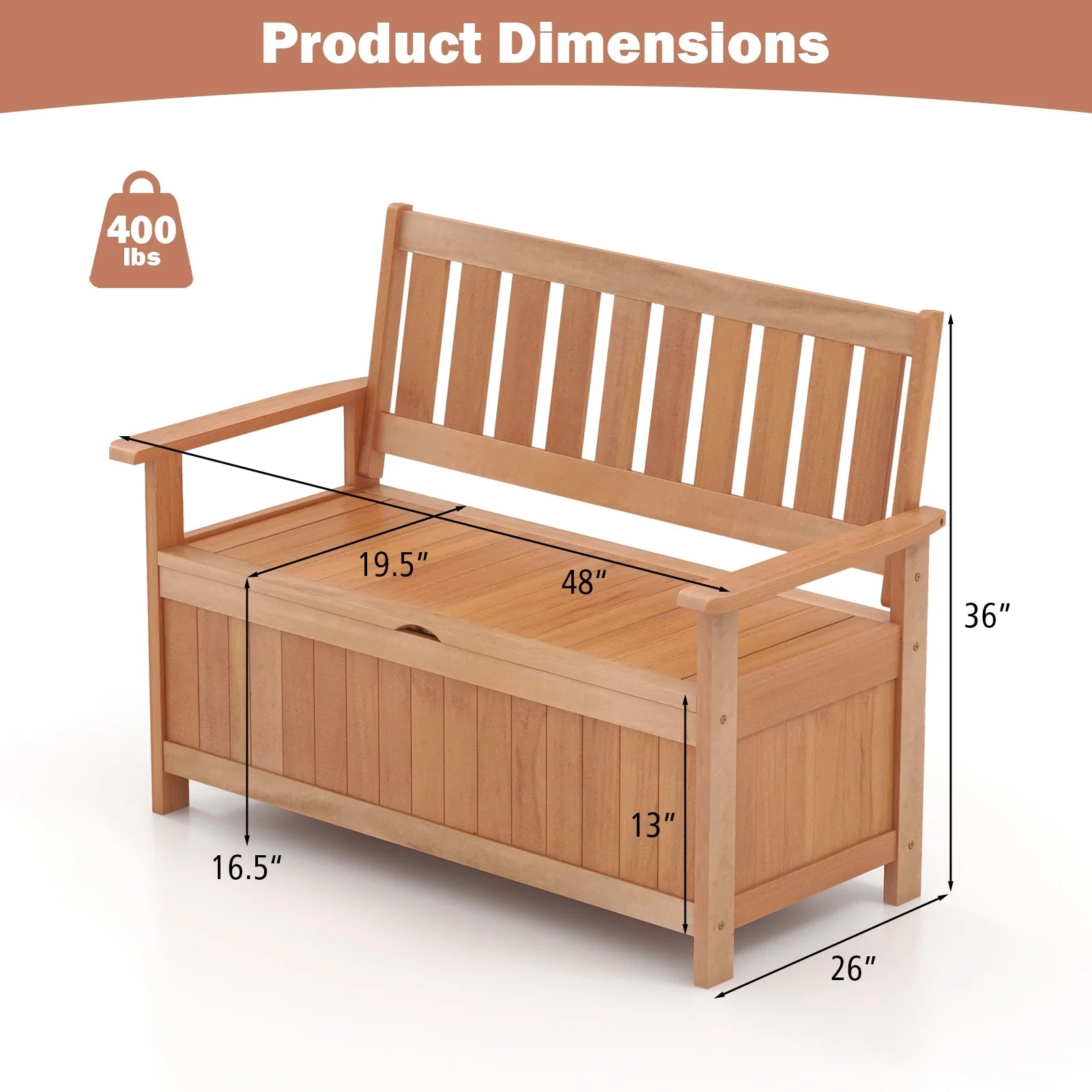 Gymax 48'' Storage Bench Wood Loveseat w/Slatted Backrest for Backyard Patio