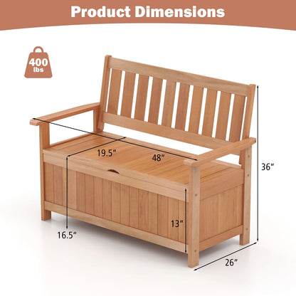 Gymax 48'' Storage Bench Wood Loveseat w/Slatted Backrest for Backyard Patio
