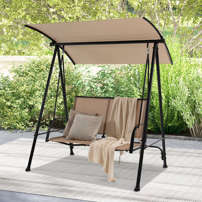 Gymax 2-Person Patio Swing Seat Swing Bench Canopy Swing Loveseat Outdoor Dark Brown
