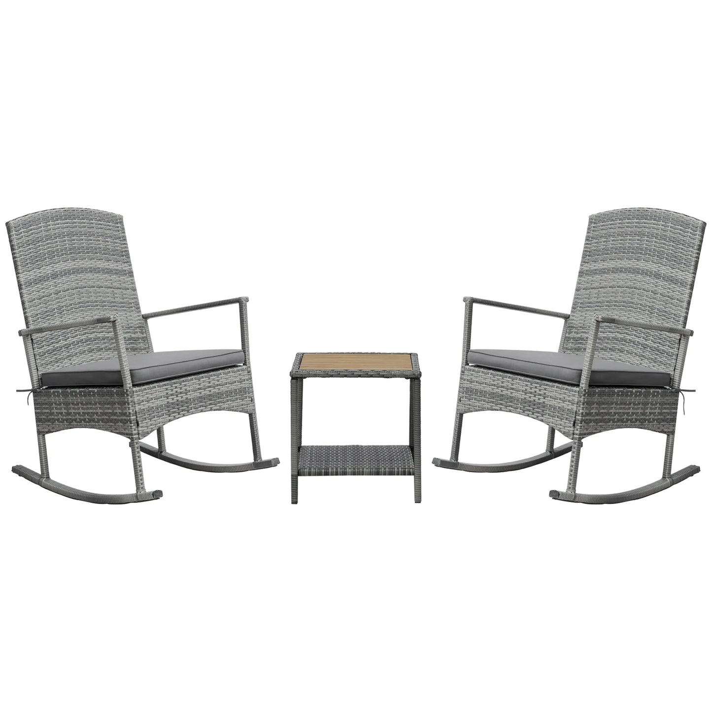 Outsunny 3Piece Wicker Rocking Chair Patio Furniture Set, Gray