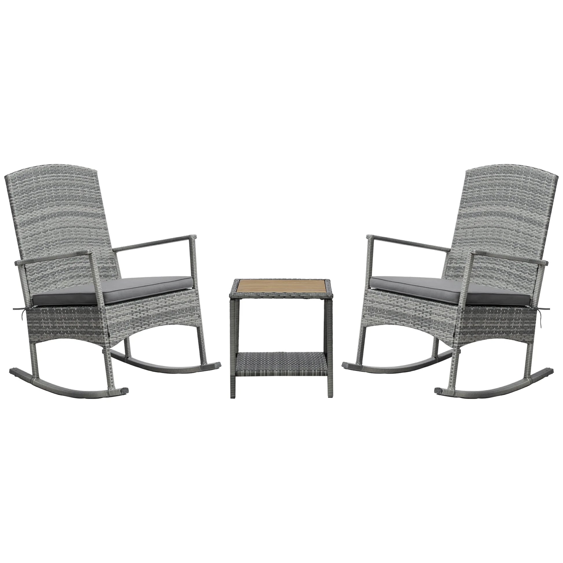 Outsunny 3Piece Wicker Rocking Chair Patio Furniture Set, Gray