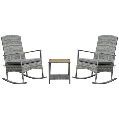 Outsunny 3Piece Wicker Rocking Chair Patio Furniture Set, Gray