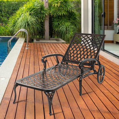 Zimtown Cast Aluminum Lounge Chair Adjustable Patio Recliner, Patio Chaise Chair, Heavy Duty Lying Bed for Garden, Poolside, Yard, Lawn, Black