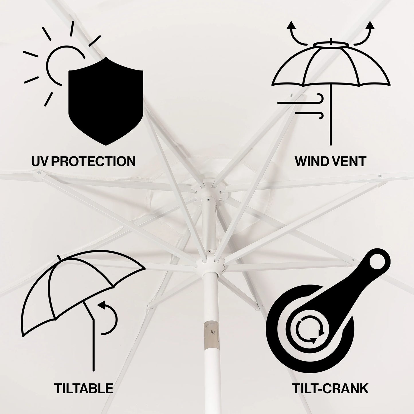 JONATHAN Y Baiona 9 ft. Market Patio Umbrella, Classic Mid-Century with UV Protection, Auto-Tilt, Crank and Wind Vent, White/Coral Pink